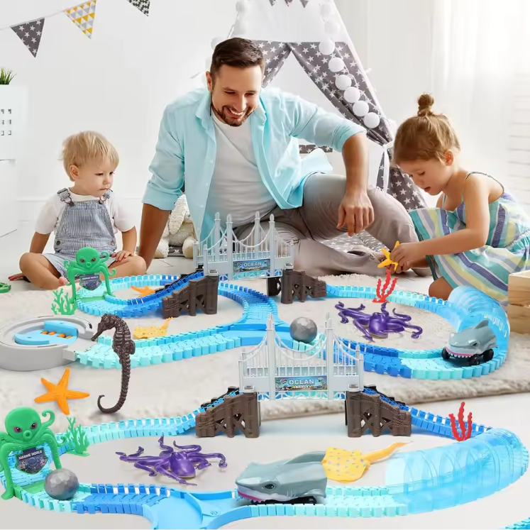 Flexibele Haaien Racebaan Speelset – Oceaan Thema Track met Auto voor Kinderen