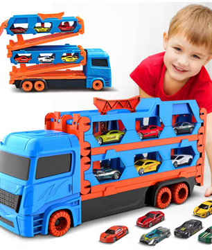 Uitschuifbare Transporttruck met 6 Raceauto’s – Draagbare Speelset voor Kinderen