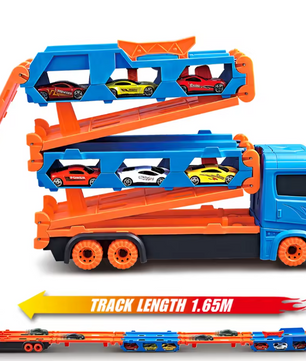 Uitschuifbare Transporttruck met 6 Raceauto’s – Draagbare Speelset voor Kinderen