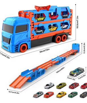 Uitschuifbare Transporttruck met 6 Raceauto’s – Draagbare Speelset voor Kinderen