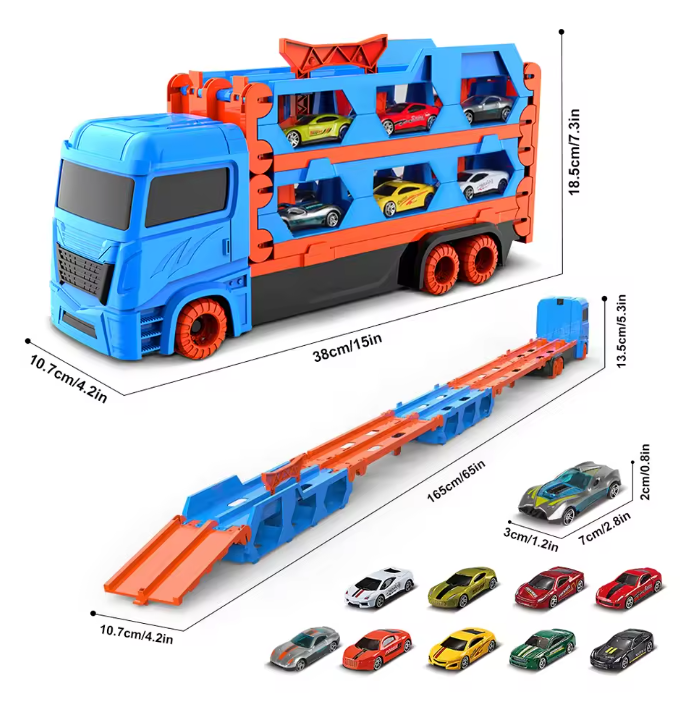 Uitschuifbare Transporttruck met 6 Raceauto’s – Draagbare Speelset voor Kinderen