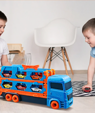 Uitschuifbare Transporttruck met 6 Raceauto’s – Draagbare Speelset voor Kinderen