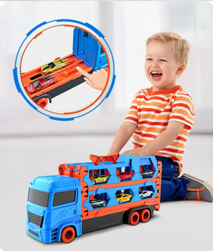 Uitschuifbare Transporttruck met 6 Raceauto’s – Draagbare Speelset voor Kinderen