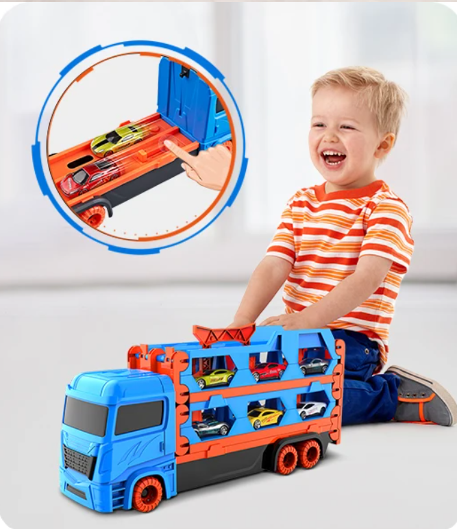 Uitschuifbare Transporttruck met 6 Raceauto’s – Draagbare Speelset voor Kinderen