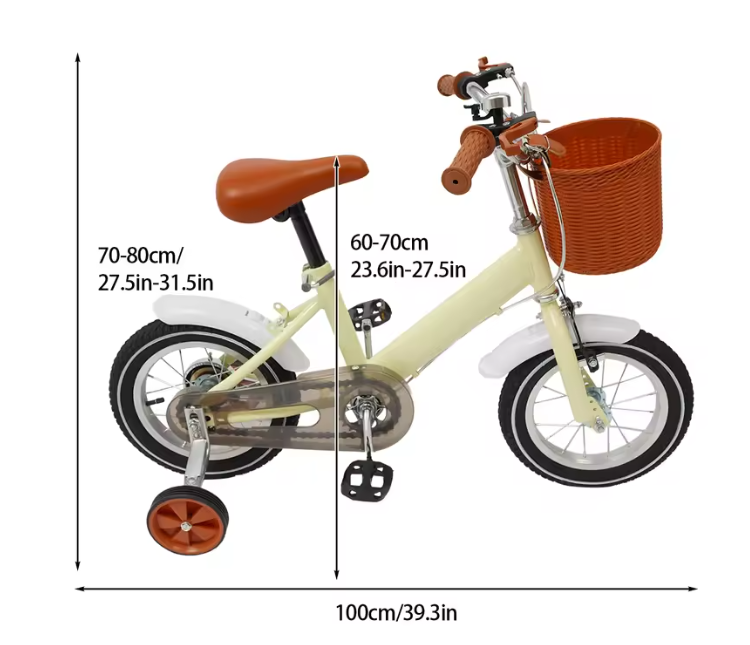 Kinderfiets 12 Inch met Zijwieltjes en Mand – Verstelbaar en Veilig voor 2–4 Jaar