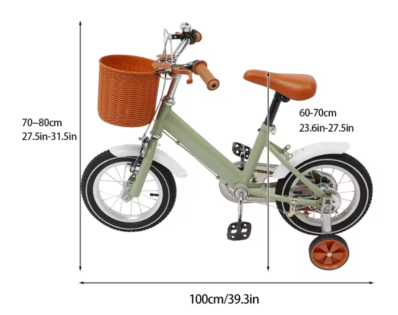 Kinderfiets 12 Inch met Zijwieltjes en Mand – Verstelbaar en Veilig voor 2–4 Jaar