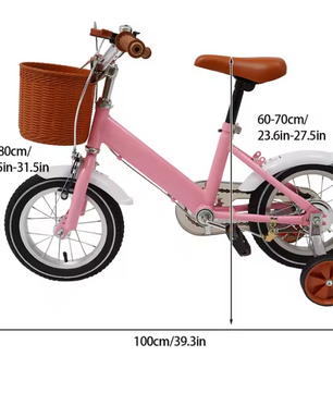 Kinderfiets 12 Inch met Zijwieltjes en Mand – Verstelbaar en Veilig voor 2–4 Jaar