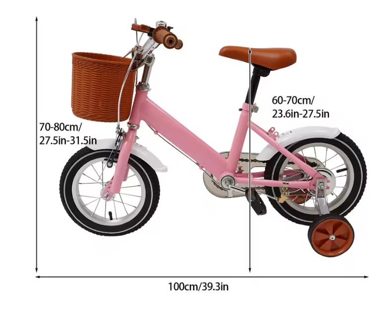 Kinderfiets 12 Inch met Zijwieltjes en Mand – Verstelbaar en Veilig voor 2–4 Jaar