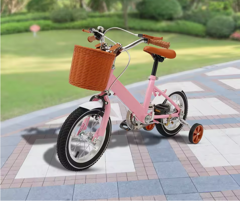 Kinderfiets 12 Inch met Zijwieltjes en Mand – Verstelbaar en Veilig voor 2–4 Jaar