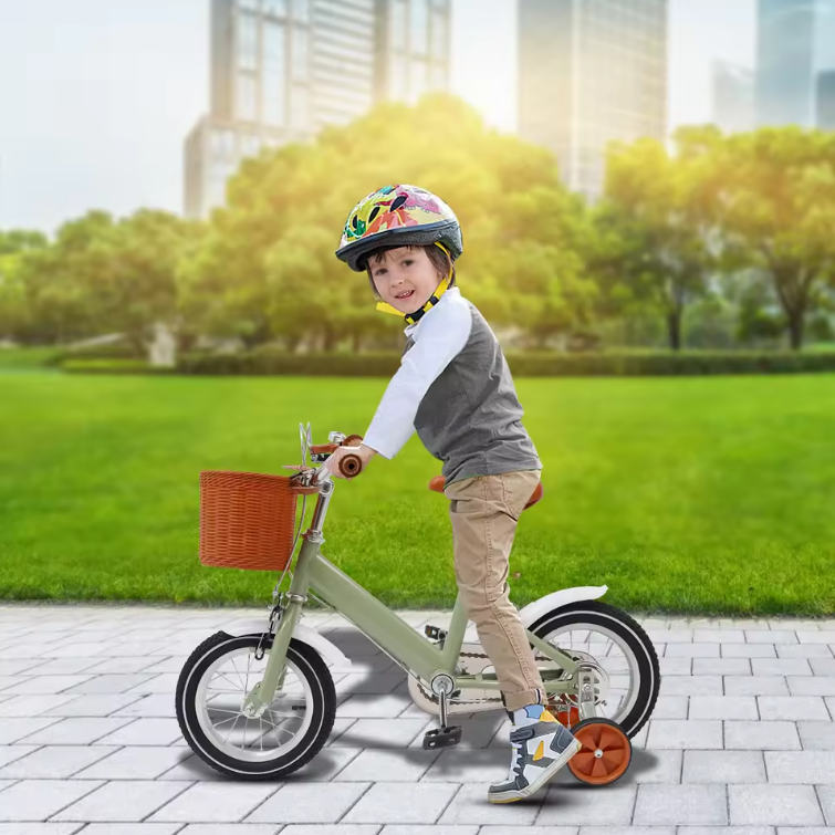 Kinderfiets 12 Inch met Zijwieltjes en Mand – Verstelbaar en Veilig voor 2–4 Jaar