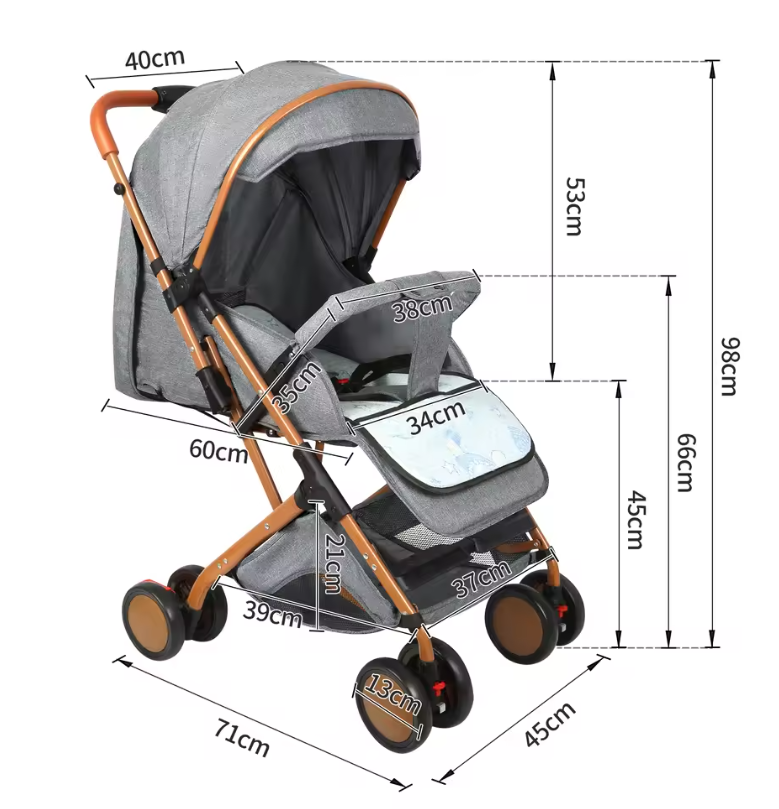 Opvouwbare Kinderwagen Trolley met Klamboe – Draagbaar, Met Opbergmand, 4 Wielen, Tot 20 kg