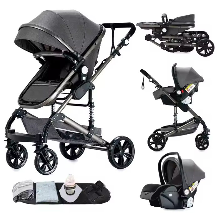 3-in-1 Kinderwagen Reissysteem – Compacte Buggy, Reiswieg en Autostoel Combinatie