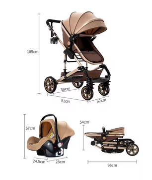 3-in-1 Kinderwagen Reissysteem – Compacte Buggy, Reiswieg en Autostoel Combinatie