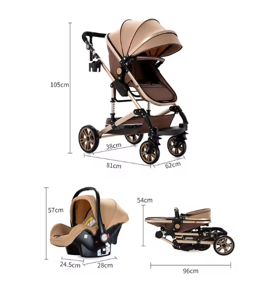 3-in-1 Kinderwagen Reissysteem – Compacte Buggy, Reiswieg en Autostoel Combinatie