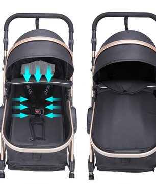 3-in-1 Kinderwagen Reissysteem – Compacte Buggy, Reiswieg en Autostoel Combinatie