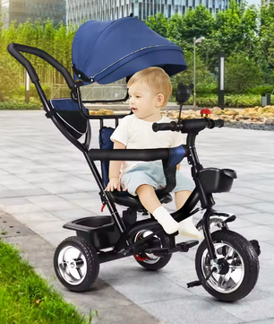 Driewieler met Duwstang en Draaibare Zitting – Met Luifel en Accessoires, Tot 25 kg