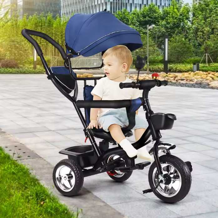 Driewieler met Duwstang en Draaibare Zitting – Met Luifel en Accessoires, Tot 25 kg