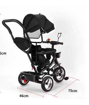 Driewieler met Duwstang en Draaibare Zitting – Met Luifel en Accessoires, Tot 25 kg