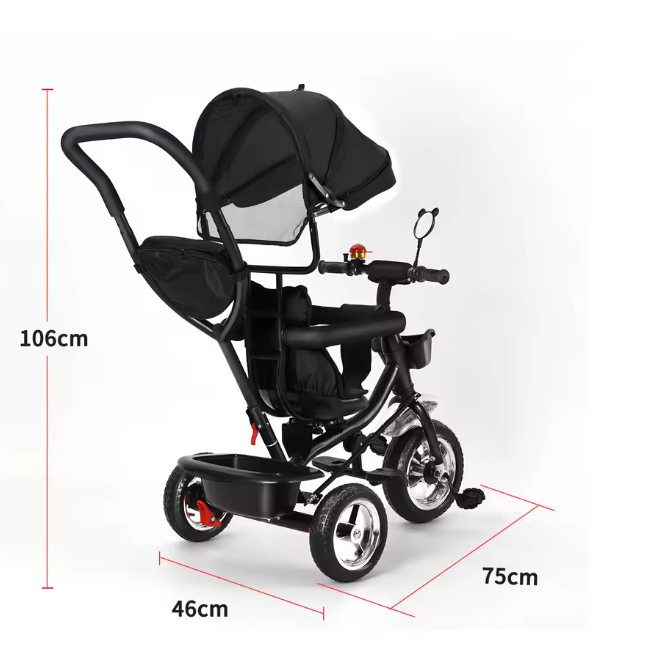 Driewieler met Duwstang en Draaibare Zitting – Met Luifel en Accessoires, Tot 25 kg