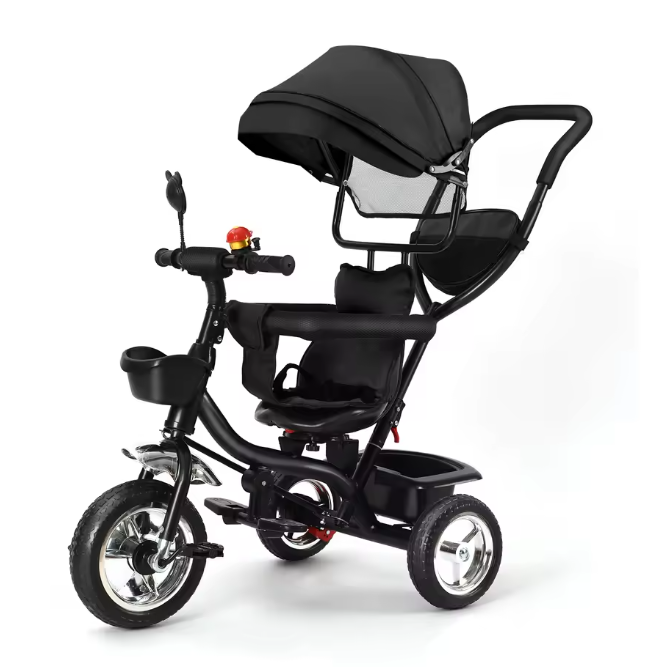 Driewieler met Duwstang en Draaibare Zitting – Met Luifel en Accessoires, Tot 25 kg