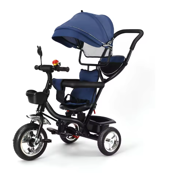 Driewieler met Duwstang en Draaibare Zitting – Met Luifel en Accessoires, Tot 25 kg