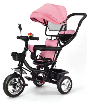 Driewieler met Duwstang en Draaibare Zitting – Met Luifel en Accessoires, Tot 25 kg