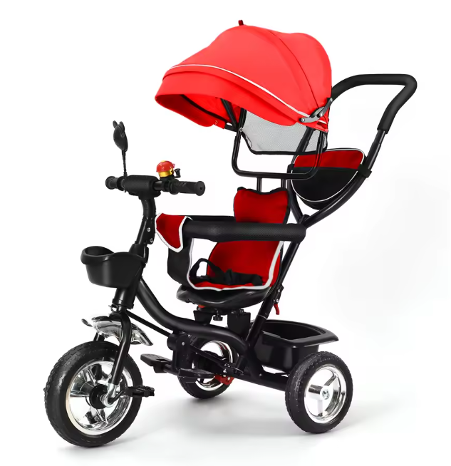Driewieler met Duwstang en Draaibare Zitting – Met Luifel en Accessoires, Tot 25 kg