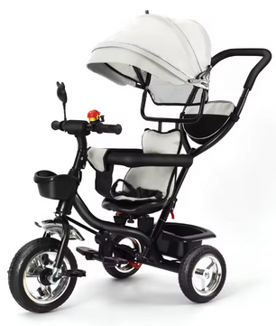 Driewieler met Duwstang en Draaibare Zitting – Met Luifel en Accessoires, Tot 25 kg