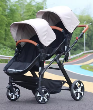 Dubbele Kinderwagen voor Tweelingen – Opvouwbaar, Met Schokdemping en Lig-/Zitfunctie