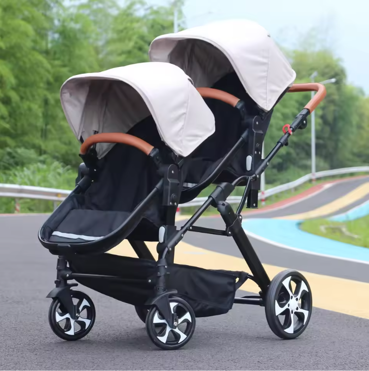 Dubbele Kinderwagen voor Tweelingen – Opvouwbaar, Met Schokdemping en Lig-/Zitfunctie