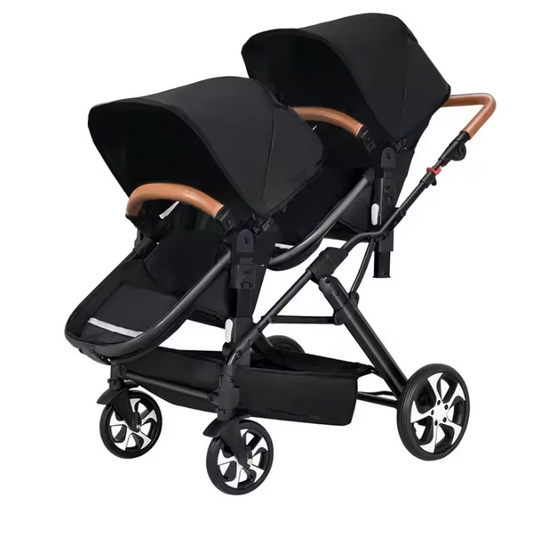 Dubbele Kinderwagen voor Tweelingen – Opvouwbaar, Met Schokdemping en Lig-/Zitfunctie
