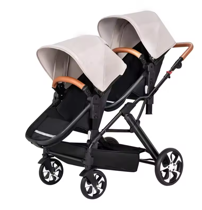 Dubbele Kinderwagen voor Tweelingen – Opvouwbaar, Met Schokdemping en Lig-/Zitfunctie