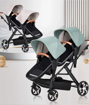 Dubbele Kinderwagen voor Tweelingen – Opvouwbaar, Met Schokdemping en Lig-/Zitfunctie