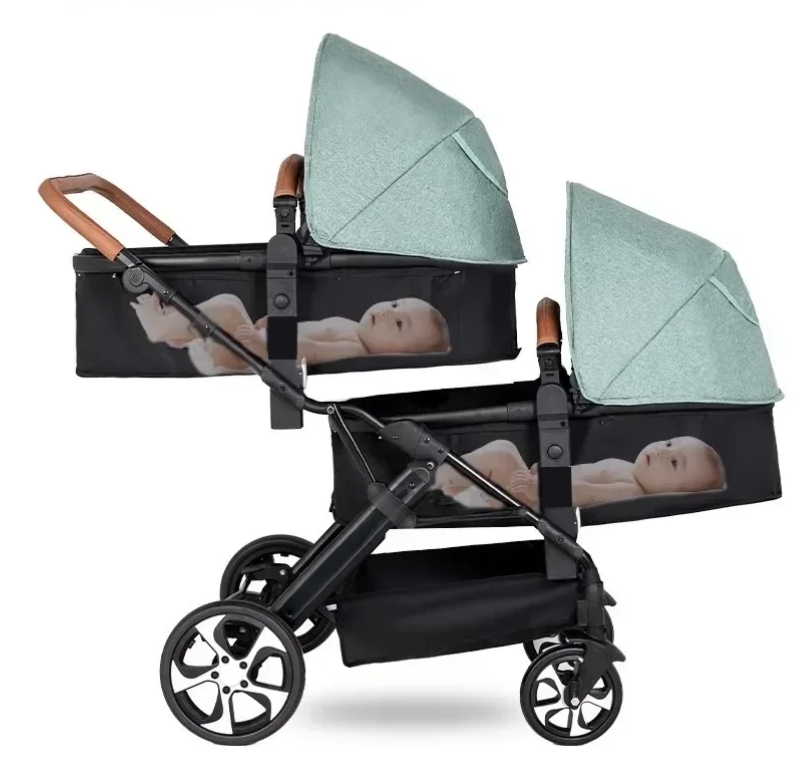 Dubbele Kinderwagen voor Tweelingen – Opvouwbaar, Met Schokdemping en Lig-/Zitfunctie