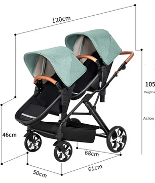 Dubbele Kinderwagen voor Tweelingen – Opvouwbaar, Met Schokdemping en Lig-/Zitfunctie