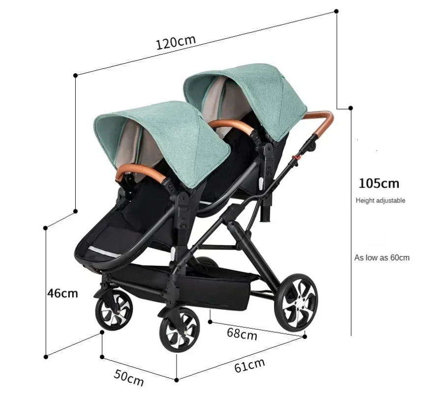 Dubbele Kinderwagen voor Tweelingen – Opvouwbaar, Met Schokdemping en Lig-/Zitfunctie