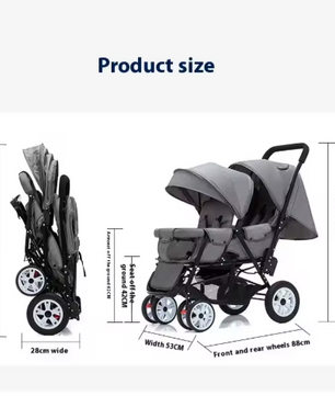 Dubbele Kinderwagen met Voor- en Achterzit – Opvouwbare Tweelingwagen