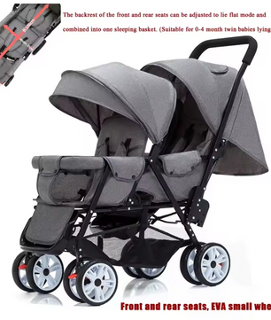 Dubbele Kinderwagen met Voor- en Achterzit – Opvouwbare Tweelingwagen
