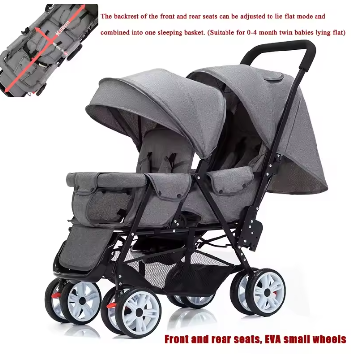 Dubbele Kinderwagen met Voor- en Achterzit – Opvouwbare Tweelingwagen