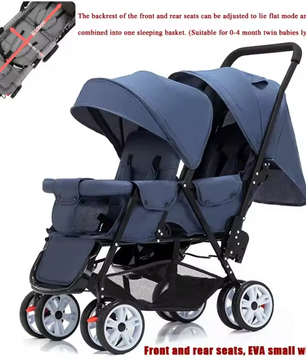 Dubbele Kinderwagen met Voor- en Achterzit – Opvouwbare Tweelingwagen