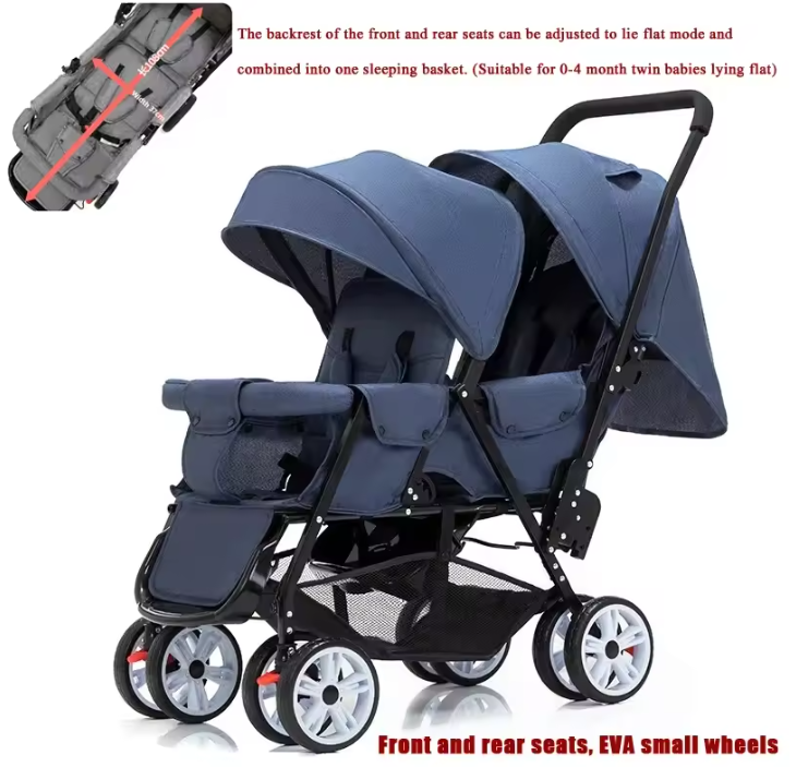 Dubbele Kinderwagen met Voor- en Achterzit – Opvouwbare Tweelingwagen