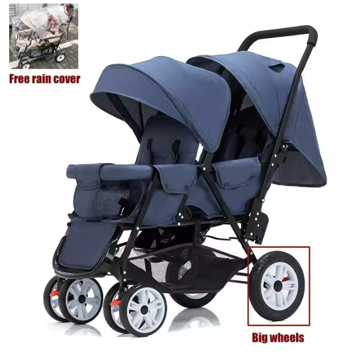 Dubbele Kinderwagen met Voor- en Achterzit – Opvouwbare Tweelingwagen