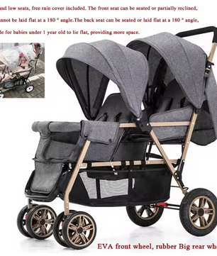 Dubbele Kinderwagen met Voor- en Achterzit – Opvouwbare Tweelingwagen