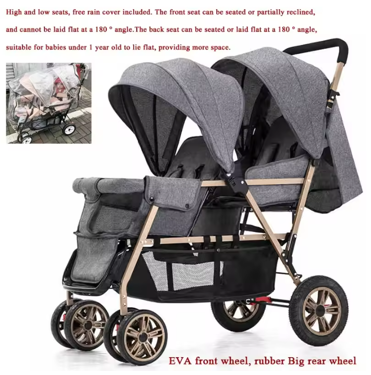 Dubbele Kinderwagen met Voor- en Achterzit – Opvouwbare Tweelingwagen