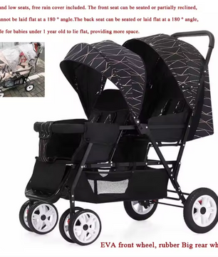 Dubbele Kinderwagen met Voor- en Achterzit – Opvouwbare Tweelingwagen