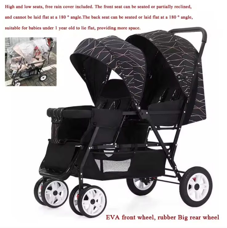 Dubbele Kinderwagen met Voor- en Achterzit – Opvouwbare Tweelingwagen