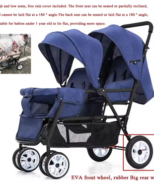 Dubbele Kinderwagen met Voor- en Achterzit – Opvouwbare Tweelingwagen