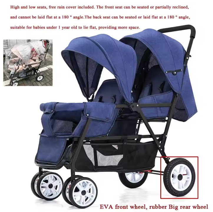Dubbele Kinderwagen met Voor- en Achterzit – Opvouwbare Tweelingwagen