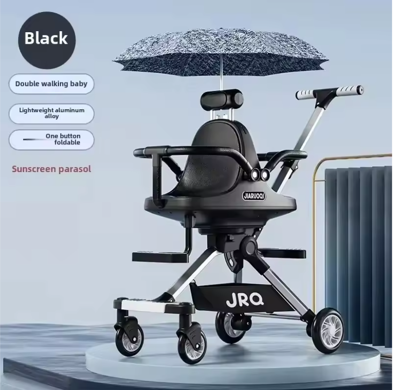 Lichtgewicht Tweeling Kinderwagen – Hoge Zitpositie, Opvouwbaar en Met Parasol