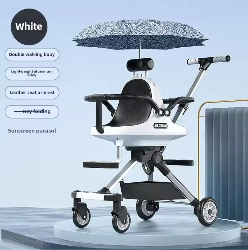 Lichtgewicht Tweeling Kinderwagen – Hoge Zitpositie, Opvouwbaar en Met Parasol
